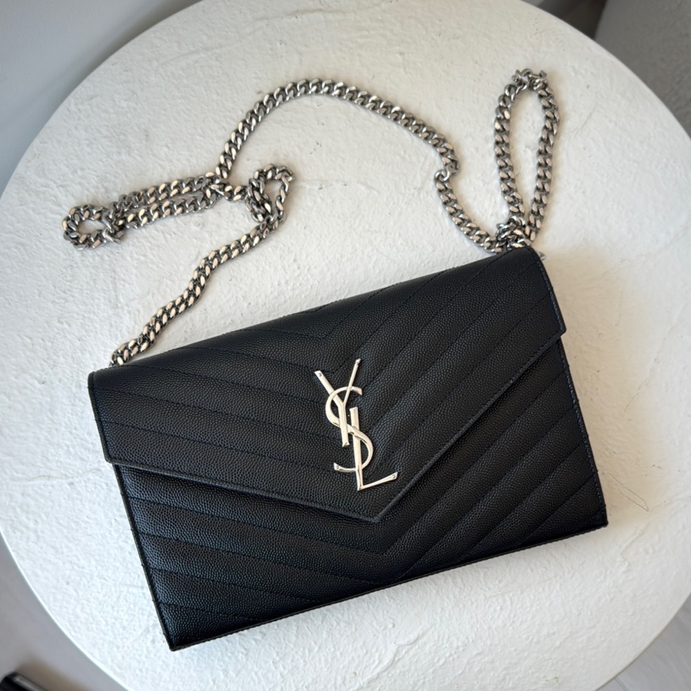 Yves Saint Laurent Black Chevron Crossbody Bag
